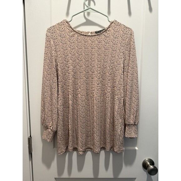 Adrianna Papell Crew Neck 3/4 Sleeve Pleated Crepe Top Size M Medium - Picture 2 of 6